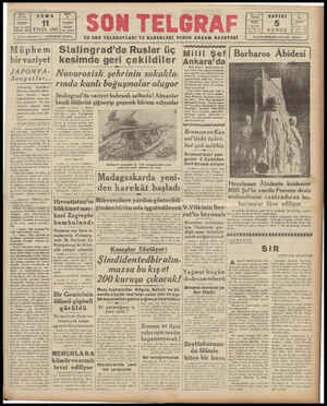 Son Telgraf Gazetesi 11 Eylül 1942 kapağı