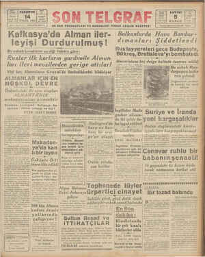 Son Telgraf Gazetesi 14 Eylül 1942 kapağı