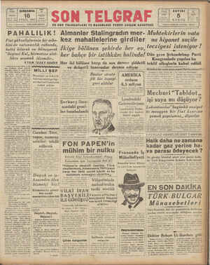 Son Telgraf Gazetesi 16 Eylül 1942 kapağı