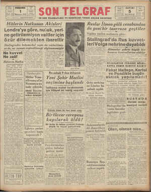 Son Telgraf Gazetesi October 1, 1942 kapağı