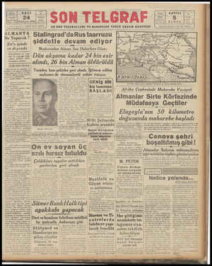 Son Telgraf Gazetesi 24 Kasım 1942 kapağı