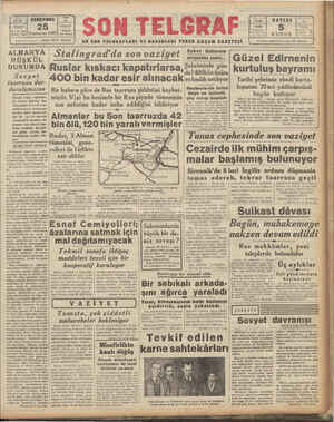 Son Telgraf Gazetesi 25 Kasım 1942 kapağı