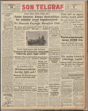 Son Telgraf Gazetesi 28 Kasım 1942 kapağı