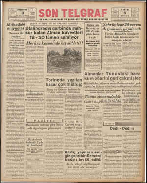 Son Telgraf Gazetesi 3 Aralık 1942 kapağı
