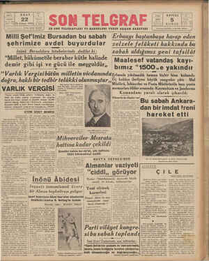 Son Telgraf Gazetesi 22 Aralık 1942 kapağı