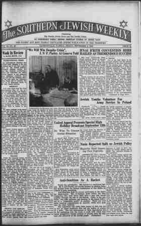 Southern Jewish Weekly Newspaper September 8, 1939 kapağı