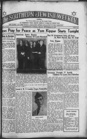 Southern Jewish Weekly Newspaper September 22, 1939 kapağı