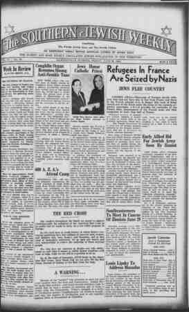 Southern Jewish Weekly Newspaper June 28, 1940 kapağı