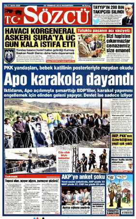 Sözcü Gazetesi 29 Temmuz 2013 kapağı