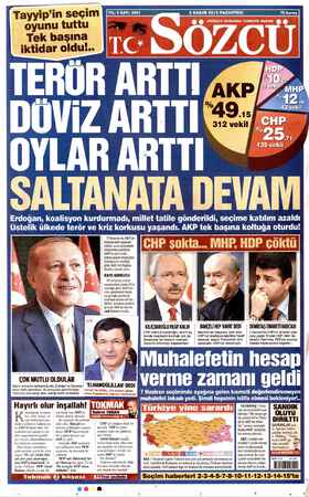  Tayyip'in seçim oyunu tuttu Tek başına iktidar oldu! ği DÖVİZ ARTTI YİL. NU Erdoğan, koalisyon kurdurmadı, millet tatile...