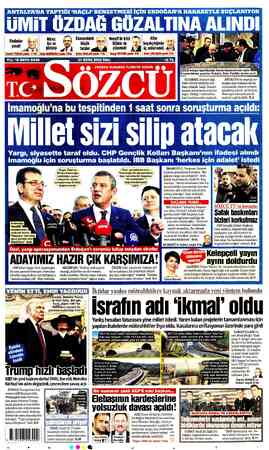  ANTALYA'DA YAPTIĞI 'HAÇLI' BENZETMESİ İÇİN ERDOĞAN'A HAKARETLE SUÇLANIYOR UMİT UZDAG GÜZAL'I'INA ALINDI Menzil'de krizi /X |—