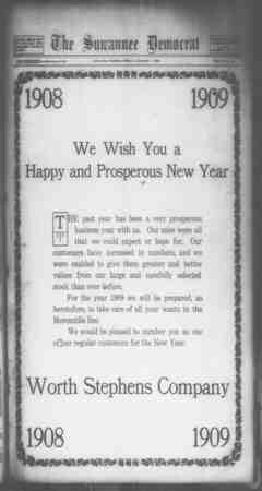 Suwannee Democrat Newspaper January 1, 1909 kapağı