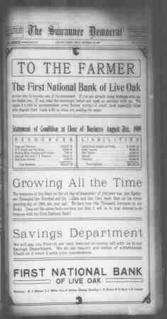 Suwannee Democrat Newspaper September 10, 1909 kapağı