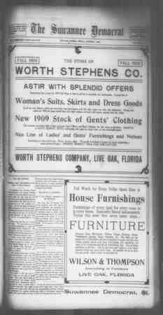 Suwannee Democrat Newspaper October 1, 1909 kapağı