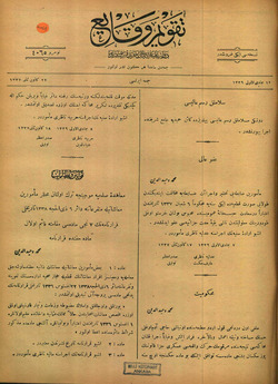 Takvim-i Vekayi Gazetesi 22 Ocak 1922 kapağı