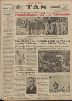 Tan Gazetesi June 17, 1935 kapağı