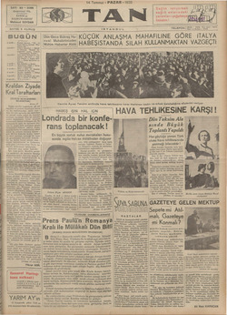 Tan Gazetesi 14 Temmuz 1935 kapağı