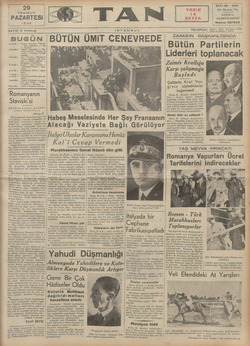 Tan Gazetesi 29 Temmuz 1935 kapağı