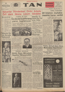 Tan Gazetesi 15 Ağustos 1935 kapağı