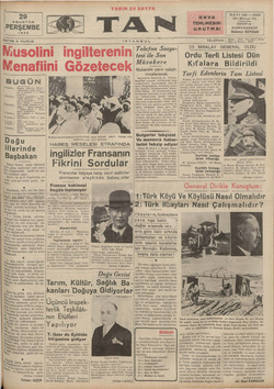 Tan Gazetesi 29 Ağustos 1935 kapağı