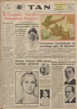Tan Gazetesi 30 Ağustos 1935 kapağı