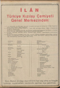    1-9 935 —>2 TAN 12 AAA AA AKKALE NALA AA ağ İLÂN Türkiye Kızılay Cemiyeti Genel Merkezinden: 1— 7-6 -1935 tarihli ve 2767