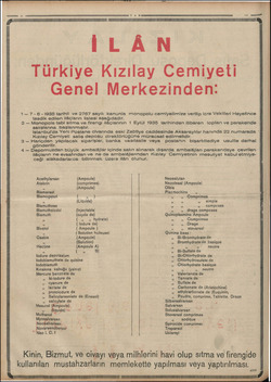  er 2 » ei gi TT" İLÂN Türkiye Kızılay Cemiyeti Genel Merkezinden: 1— 7-6 -1935 tarihli ve 2767 sayılı kanunla monopolu...