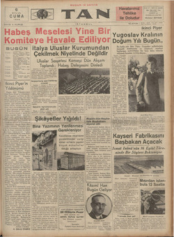 Tan Gazetesi 6 Eylül 1935 kapağı