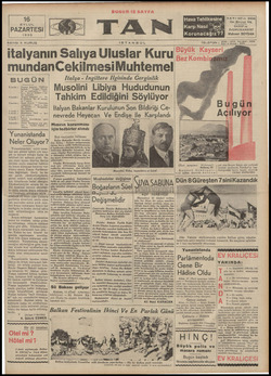 Tan Gazetesi 16 Eylül 1935 kapağı