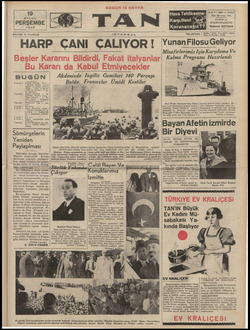 Tan Gazetesi 19 Eylül 1935 kapağı