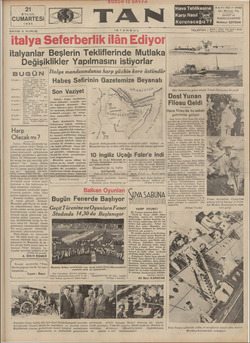 Tan Gazetesi 21 Eylül 1935 kapağı