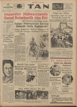 Tan Gazetesi 30 Eylül 1935 kapağı
