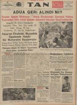 Tan Gazetesi 12 Ekim 1935 kapağı