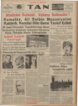 Tan Gazetesi 19 Ekim 1935 kapağı