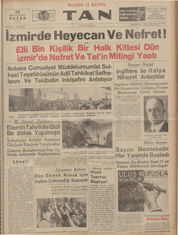   20 BIRINCITEŞRİN PAZAR 1935 SAYIsı 5 KURUŞ İzm Ankara Cumuriyet irde Heyeca ISTANBUL 'kast Teşebbüsünün Adli Tahkikat...