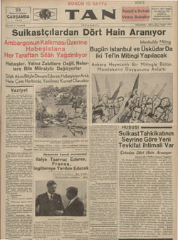 Tan Gazetesi 23 Ekim 1935 kapağı