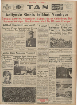 Tan Gazetesi 27 Ekim 1935 kapağı