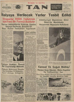 Tan Gazetesi 31 Ekim 1935 kapağı
