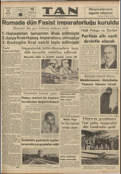 Tan Gazetesi 10 Mayıs 1936 kapağı
