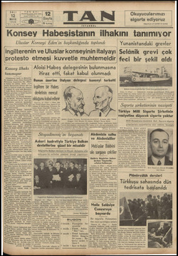 Tan Gazetesi 12 Mayıs 1936 kapağı
