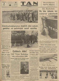 Tan Gazetesi 18 Mayıs 1936 kapağı