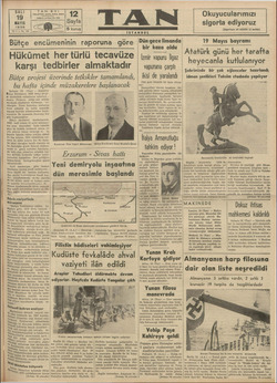 Tan Gazetesi 19 Mayıs 1936 kapağı
