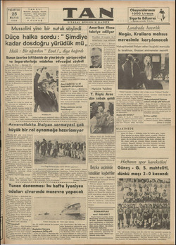 Tan Gazetesi 25 Mayıs 1936 kapağı