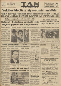 Tan Gazetesi 27 Mayıs 1936 kapağı