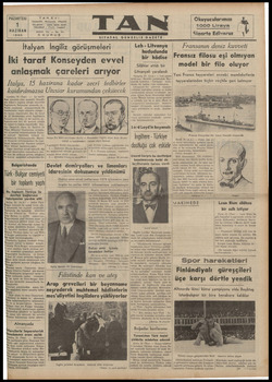 Tan Gazetesi 1 Haziran 1936 kapağı