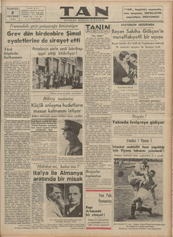    TA PAZARTESİ | 8 ile. © Mathamerirk. TELEFON ; TELGRAF : İKİNCİ 5s K HAZİRAN 1936 - Fransadaki grev yatışacağa benzemiyor