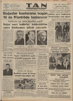 Tan Gazetesi 22 Haziran 1936 kapağı