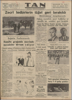 Tan Gazetesi 27 Haziran 1936 kapağı