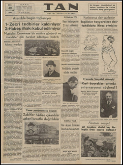  SALI | 30 HAZİRAN 1936 | TELGRAF ı İKİNCİ Asamble bugün toplanıyor ..—..... .1-Zecri tedbirler ka 2-Habeş ilhakı kabul...