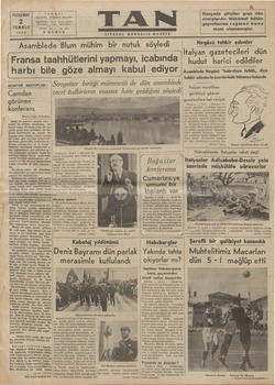 Tan Gazetesi 2 Temmuz 1936 kapağı